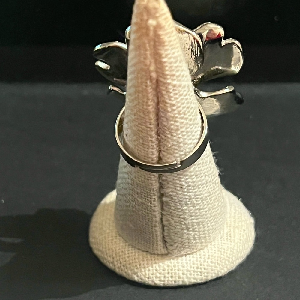 Black Ceramic Statement Flower Ring. Adjustable. - image 3